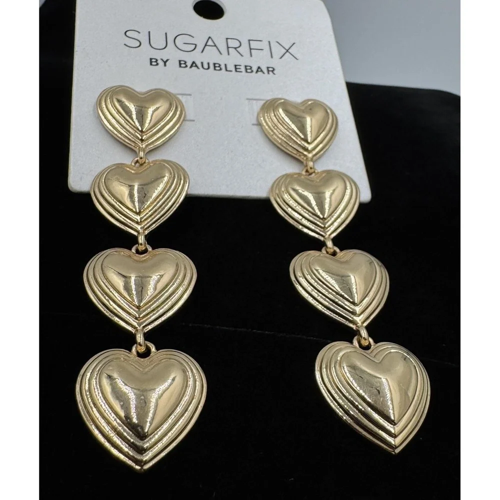 New SUGARFIX by BAUBLEBAR Multi Heart Dangle Drop Gold‎ Tone Valentines Earrings